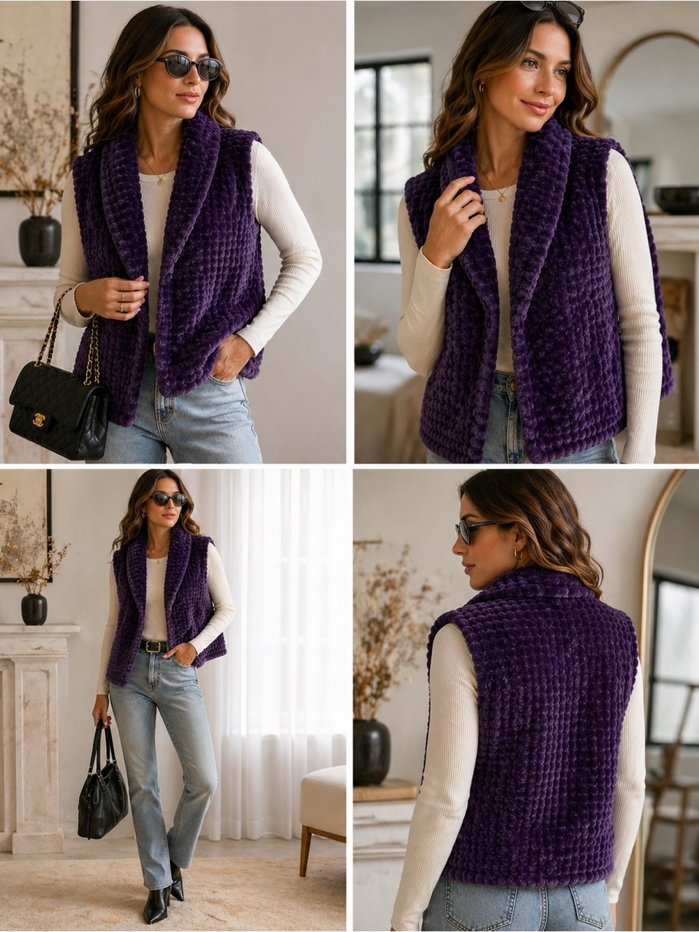 Stella + Lorenzo Purple Faux Fur Vest, Plush Shawl Collar | Medium | Never Worn